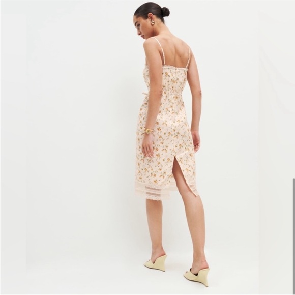 NWOT Reformation Cream Floral Linen Dress Size 4 - Picture 4 of 6